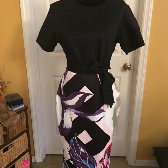 Black Print Midi Dress - Picture 3 of 4